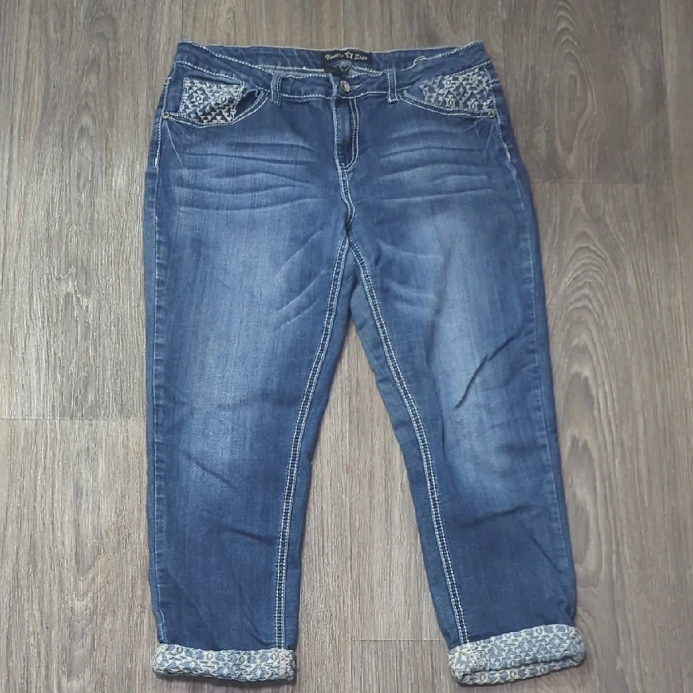 ❤️5/$25 🎀Vanilla Star Dark Blue Ankle Jeans with Patterned Cuffs